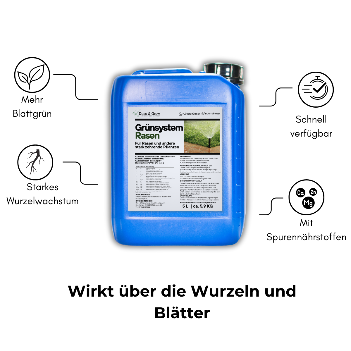 Dose & Grow Flüssigdünger für Rasen NPK 12-4-6, incl. den Vorteilen